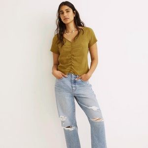 Madewell Knit Lightspun Ruched-Front Crop Top Spiced Olive